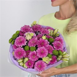 Букет из кустовой хризантемы, эустомы и альстромерии 6034