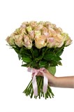 Букет  нежный микс из 51 розы (Кения) с лентой 2456_8B201
