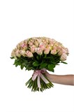Букет из 101 розовой розы (Кения) 40см с лентой 2473_8D44C
