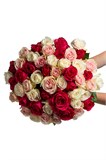 Букет из 51 розы (Эквадор) 50 см "Микс" с лентой 2486_2CDEC